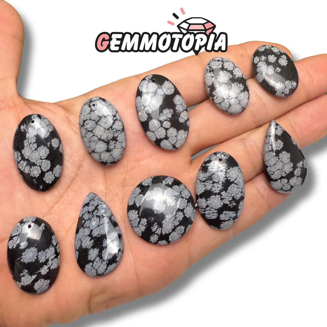 Pendentif Percé Obsidienne Flocon de Neige