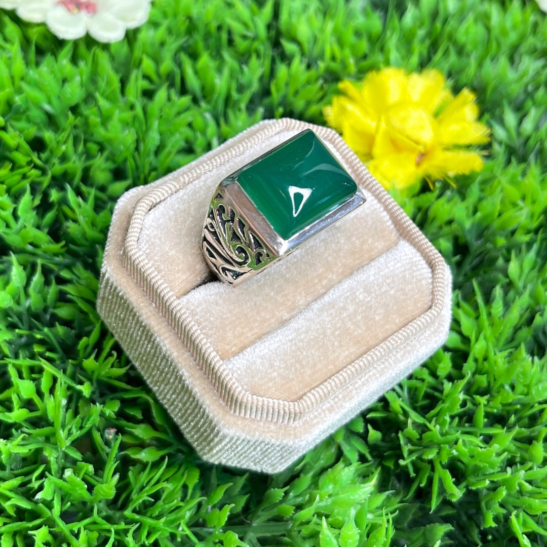 Chevalière Argent Onyx Vert Carré