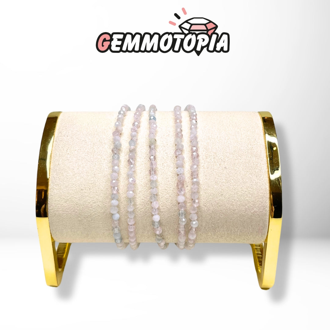 Bracelet Morganite Facettée Fermoir Argent