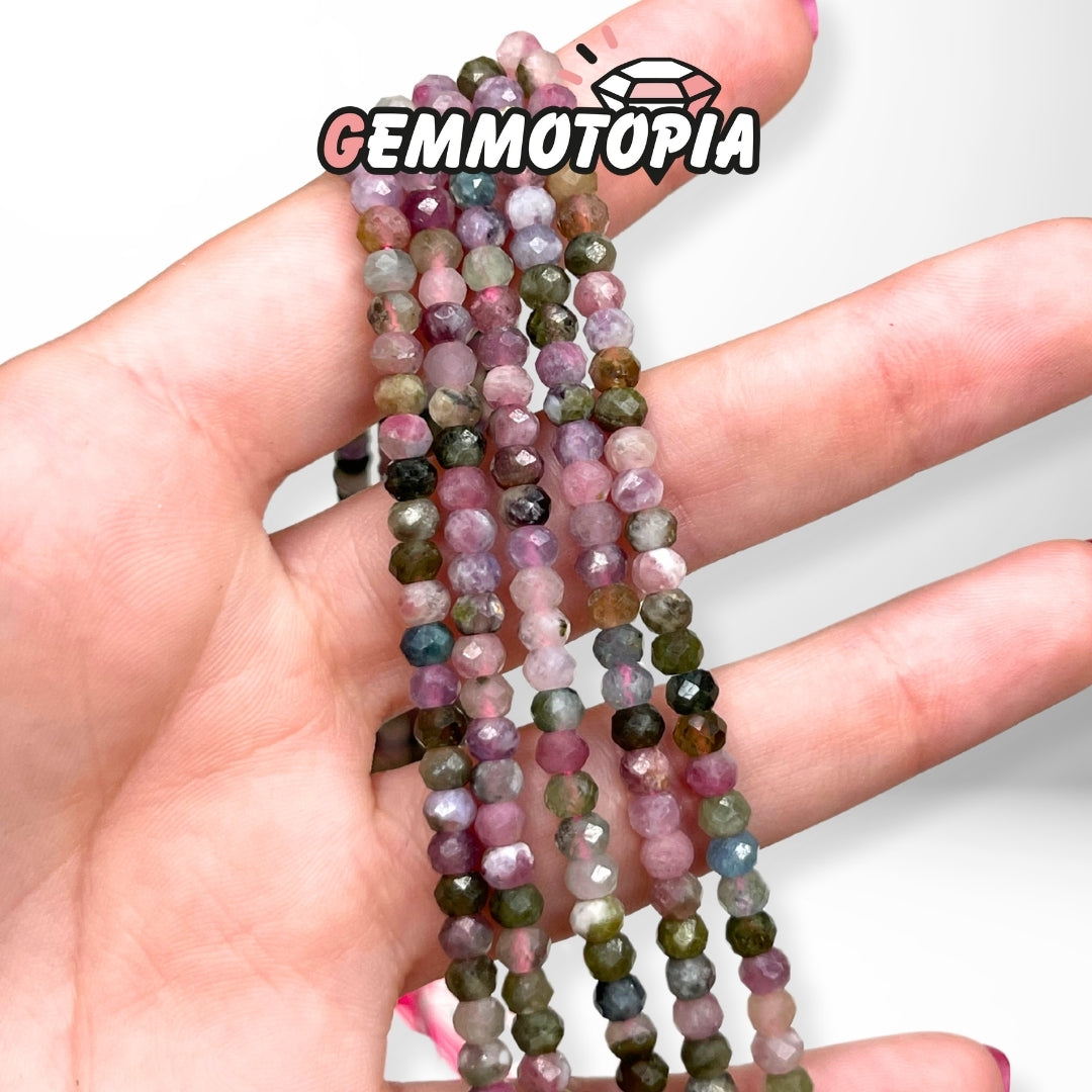 Perle Rondelle Facettée Tourmaline Multicolore