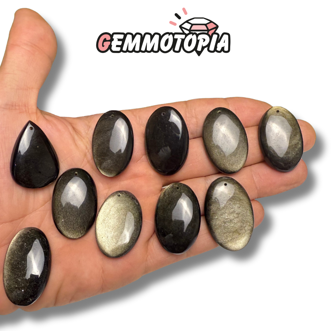 Pendentif Percé Obsidienne Dorée