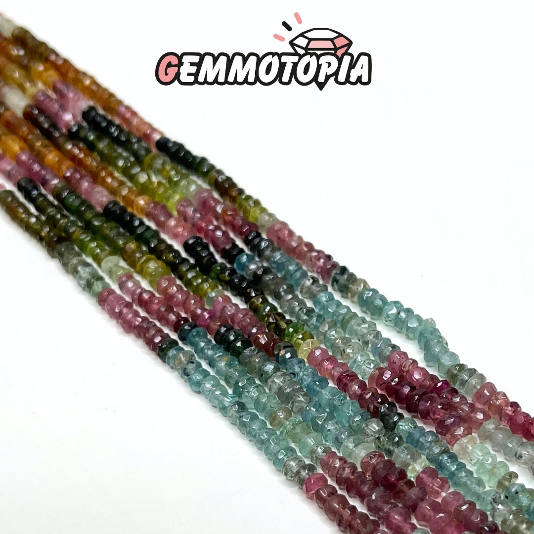 Perle Rondelle Facettée Tourmaline Multicolore