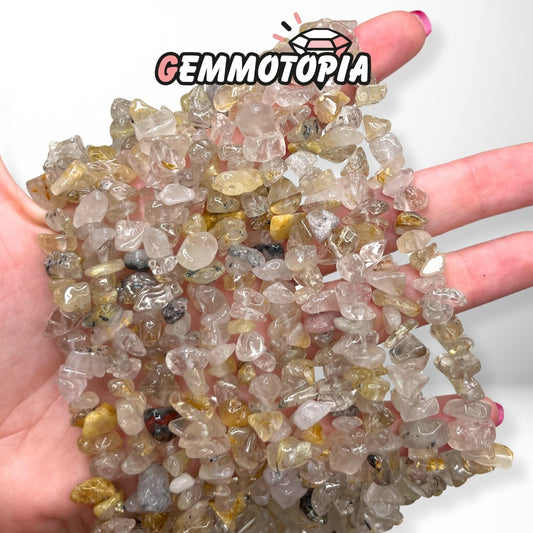 Perle Chips Quartz Rutile Doré 80 CM