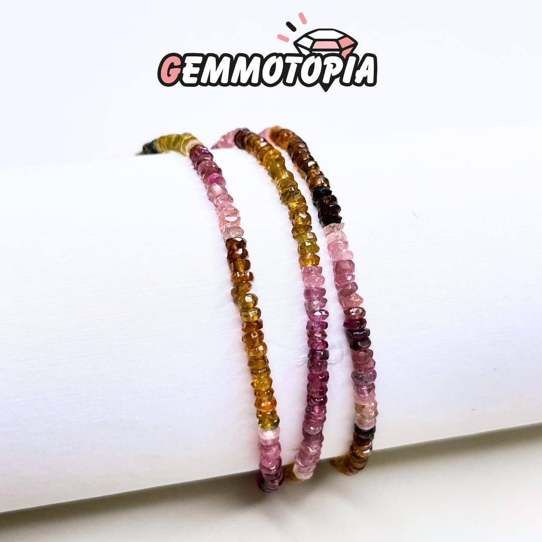 Bracelet Rondelle Facettée en Tourmaline multicolore 5A