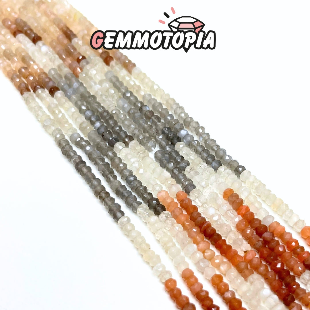 Perle Rondelle Facettée Pierre de Lune mixte 5A