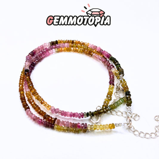 Bracelet Rondelle Facettée en Tourmaline multicolore 5A