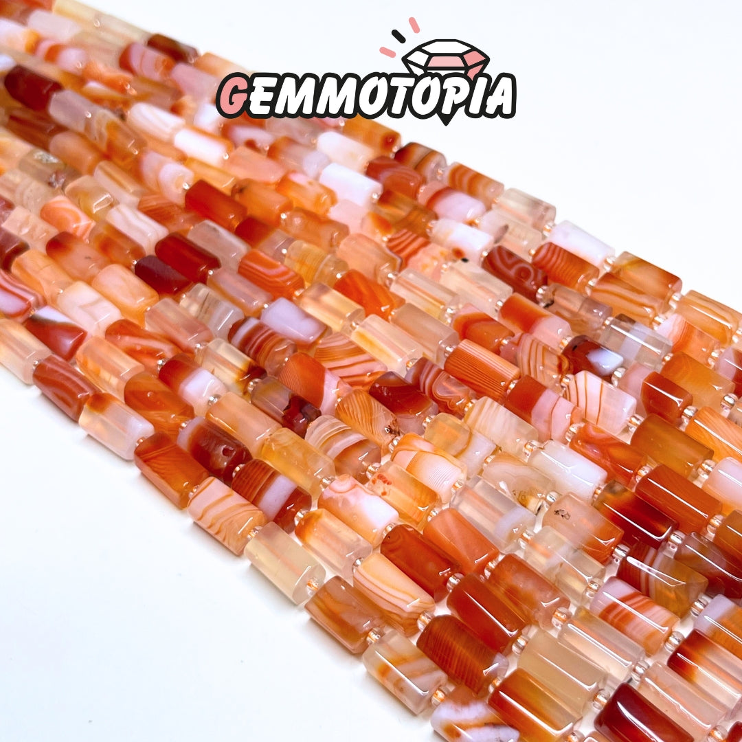 Perle Colonne Agate du Botswana Orange