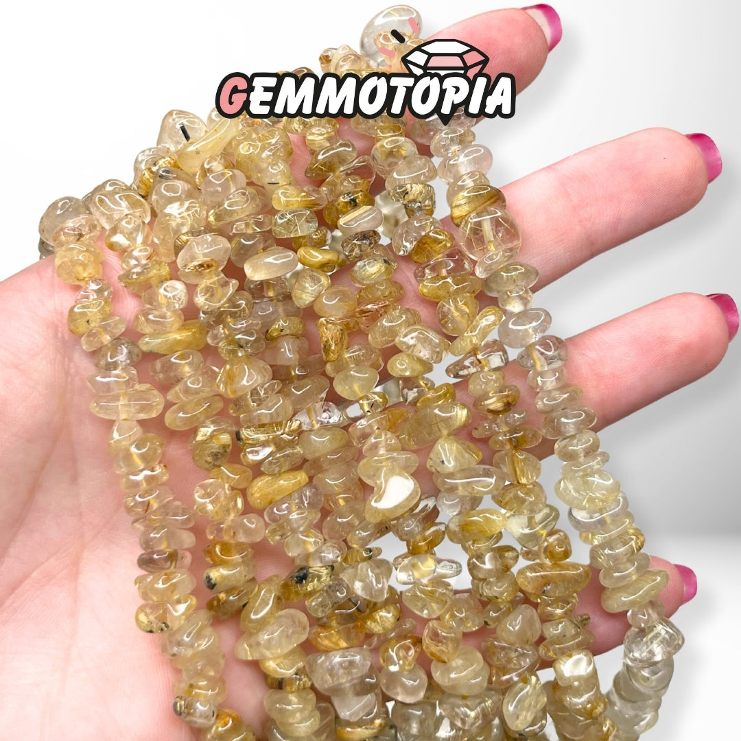 Perle Chips Quartz Rutile Doré 40 CM 5A