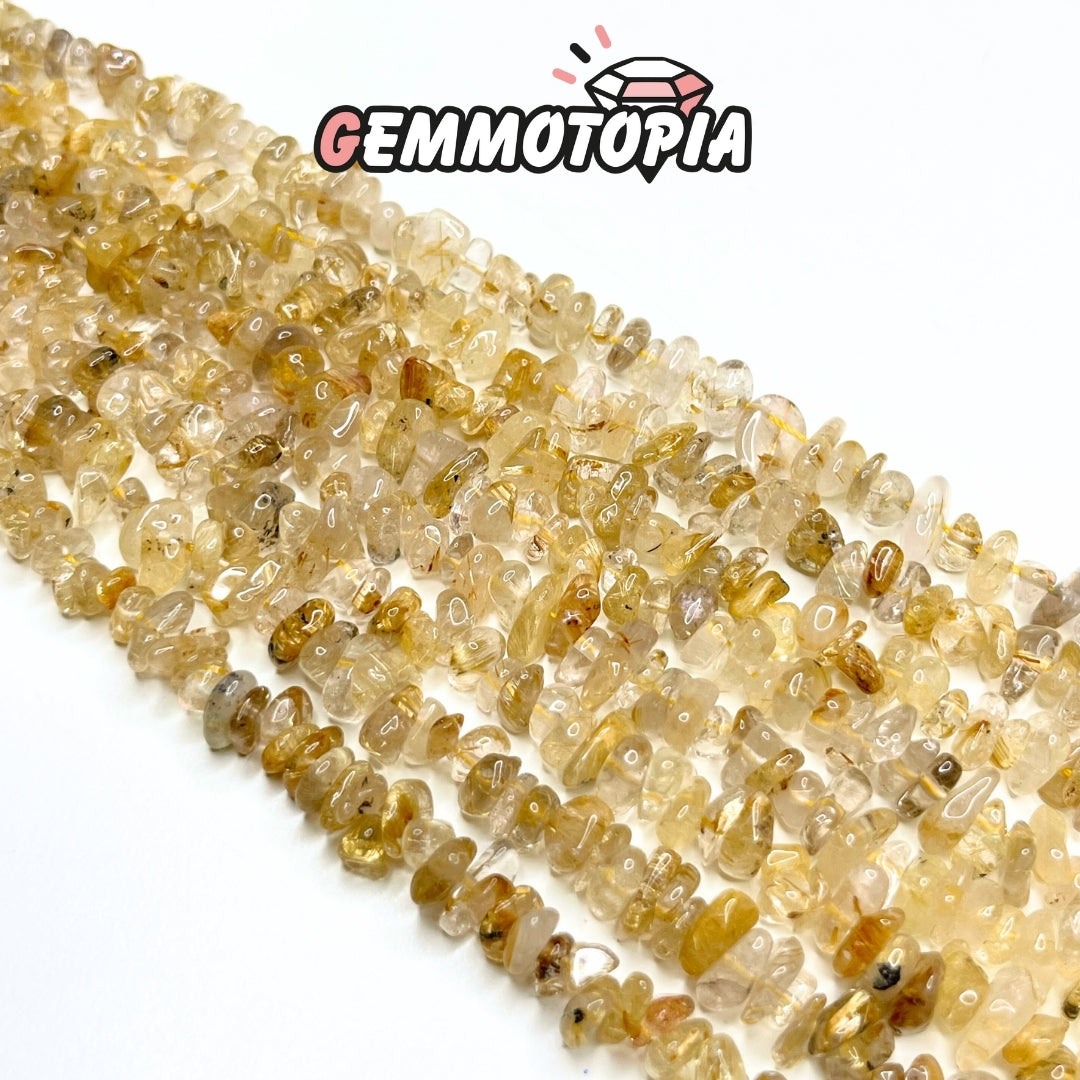 Perle Chips Quartz Rutile Doré 40 CM 5A