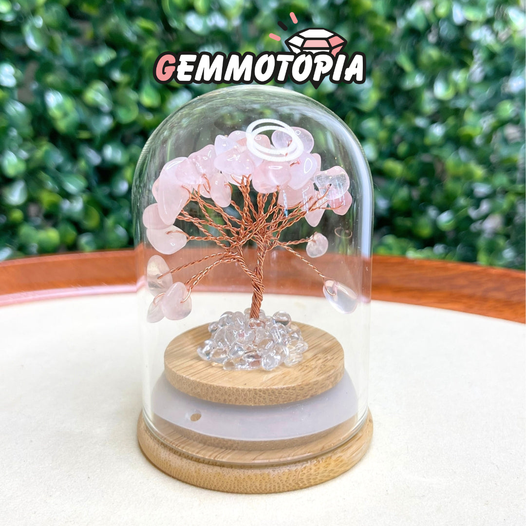 Arbre Quartz Rose sous cloche