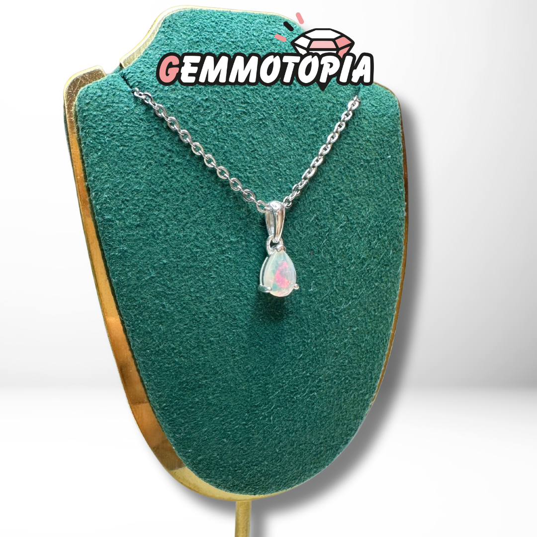 Pendentif Solitaire Opale Éthiopienne Poire