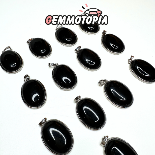 Pendentif Serti Ovale Obsidienne