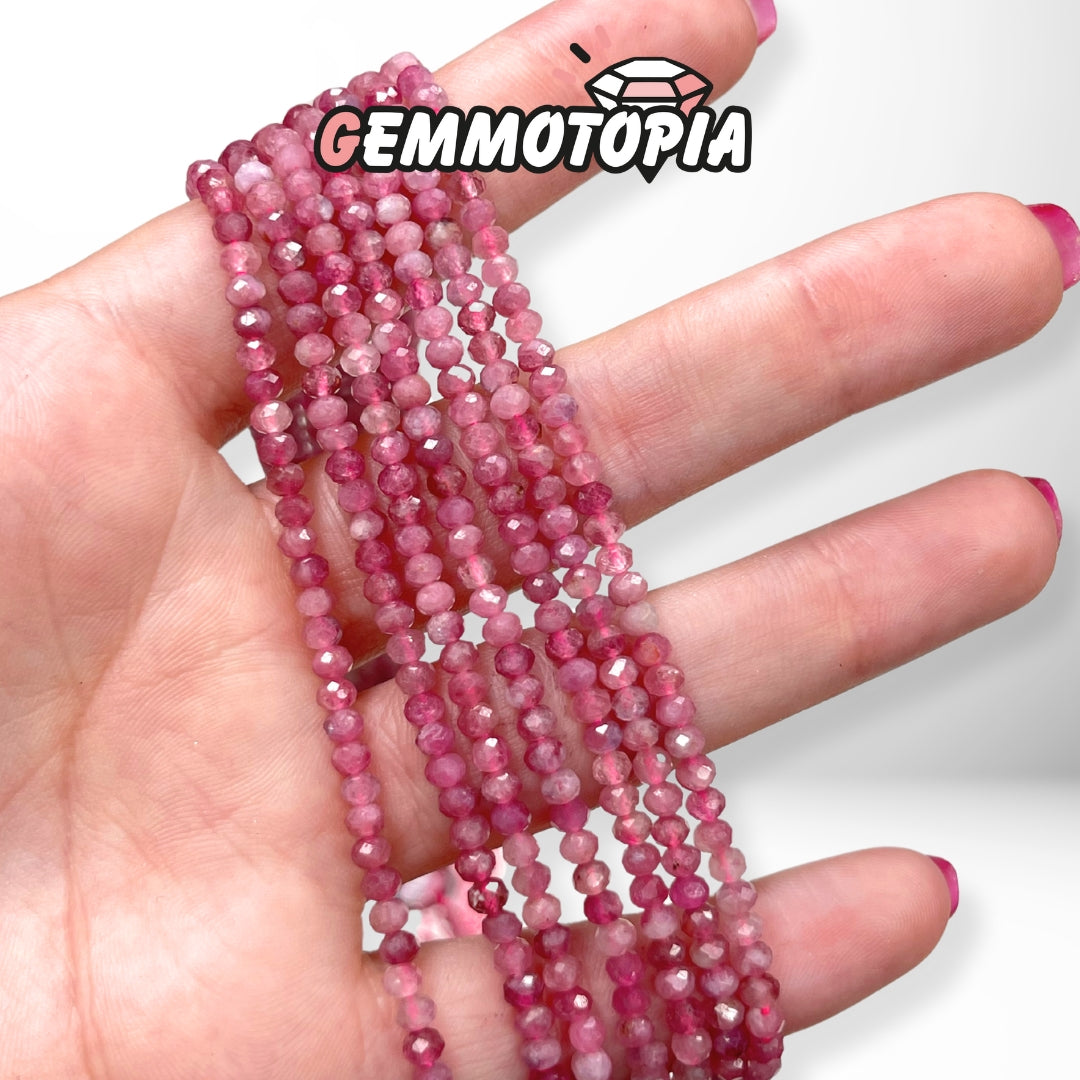 Perle Rondelle Facettée Tourmaline Rose 4x3 MM