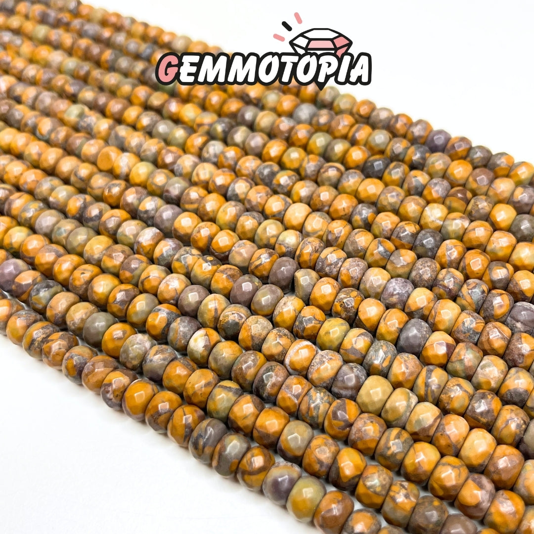 Perle Rondelle Facettée Agate feuille de Bambou