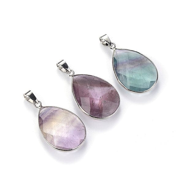 Pendentif Goutte Facettée Fluorite Arc-en-Ciel