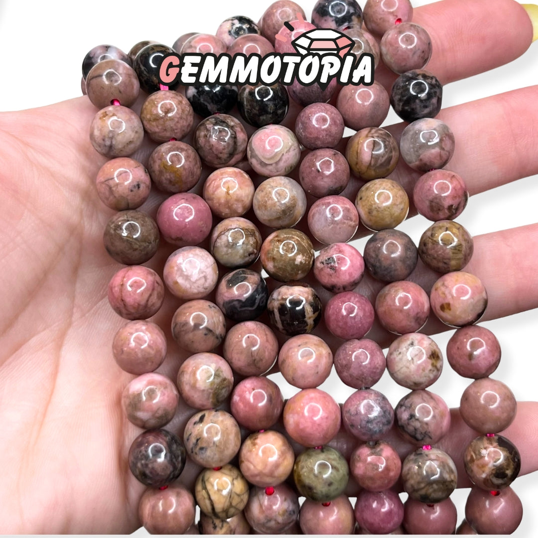 Perle Rhodonite Australienne Haute Qualité 8 MM