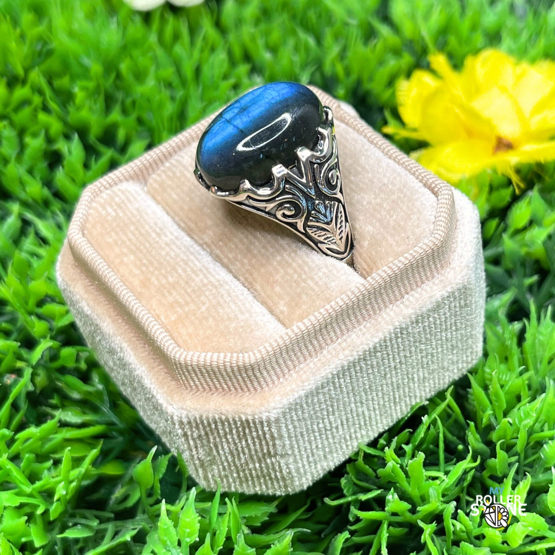 Chevalière Argent Labradorite Paon #1