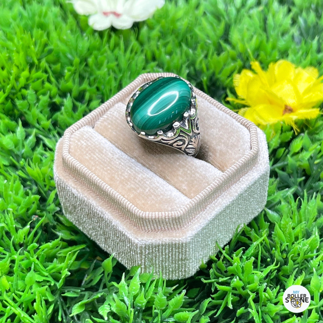 Chevalière Argent Malachite Paon #2