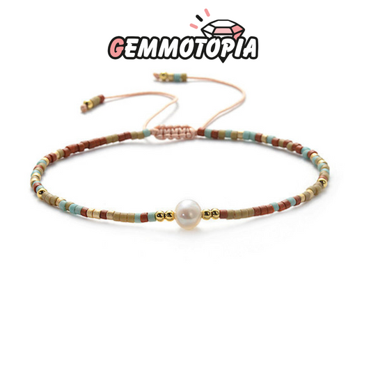 Bracelet Ajustable Jaspe Aqua Terra et Perle de culture