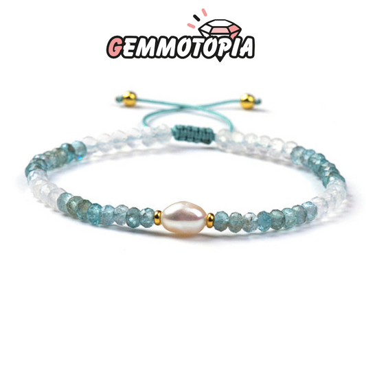 Bracelet Ajustable Pierre de Lune, Apatite et Perle de Culture