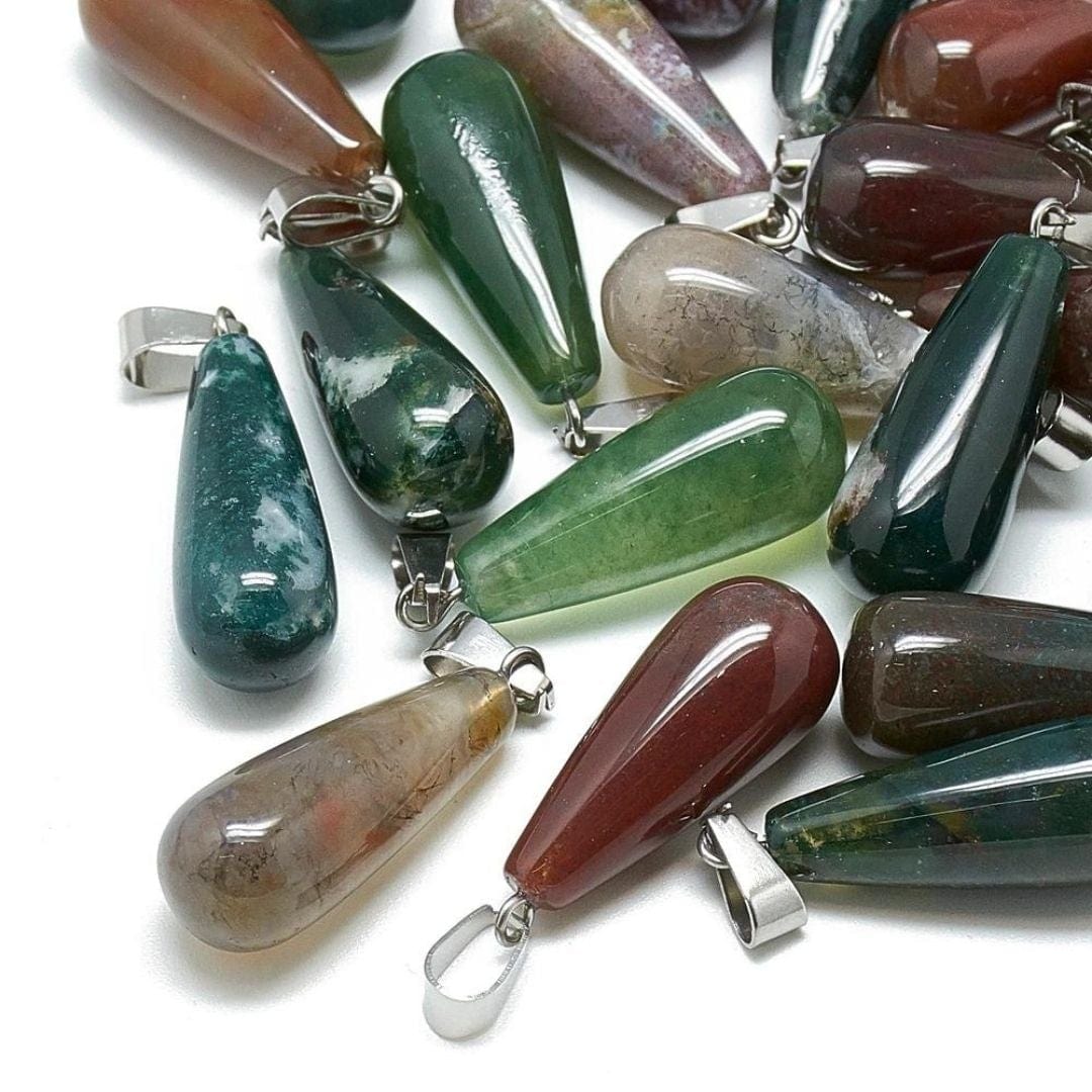 Pendentif pierre goutte (Aventurine, Oeil de tigre, Quartz rose...)