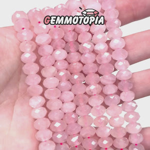 Perles Rondelle Facettées en Quartz Rose